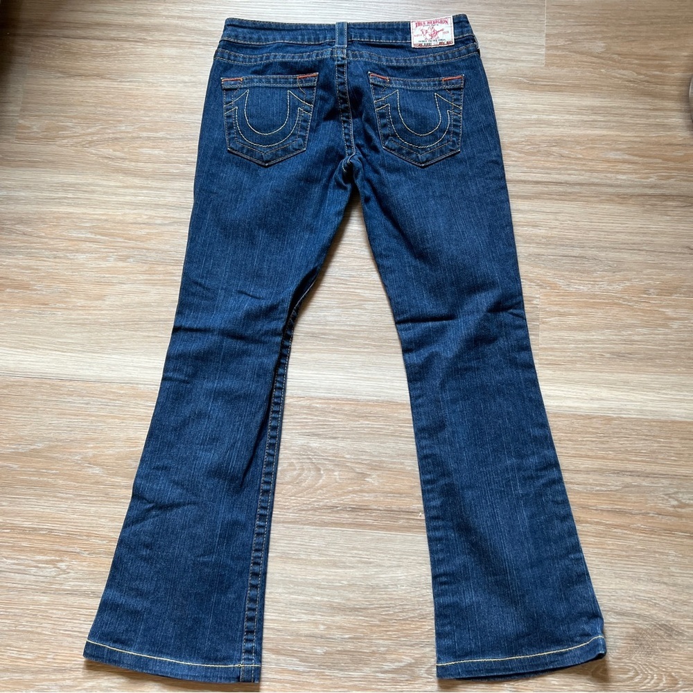 True Religion Flare Jeans Dark Wash Size 29 USA low rise Y2K Bobby women’s - Picture 2 of 9